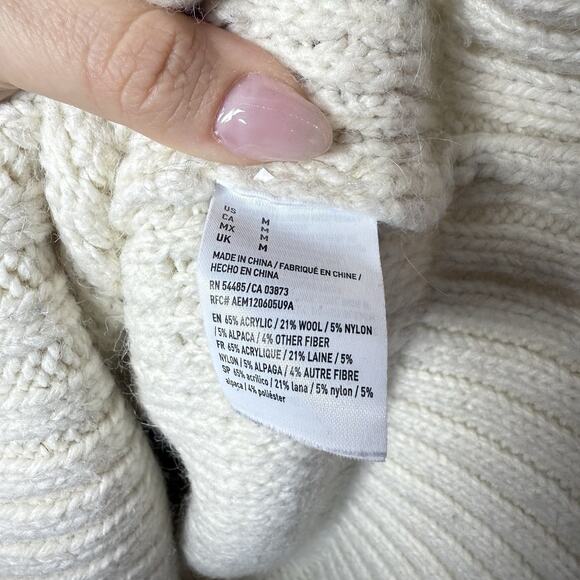 American Eagle Outfitters Ivory White Popcorn Knit Sweater Wool Alpaca Blend M - Picture 6 of 13